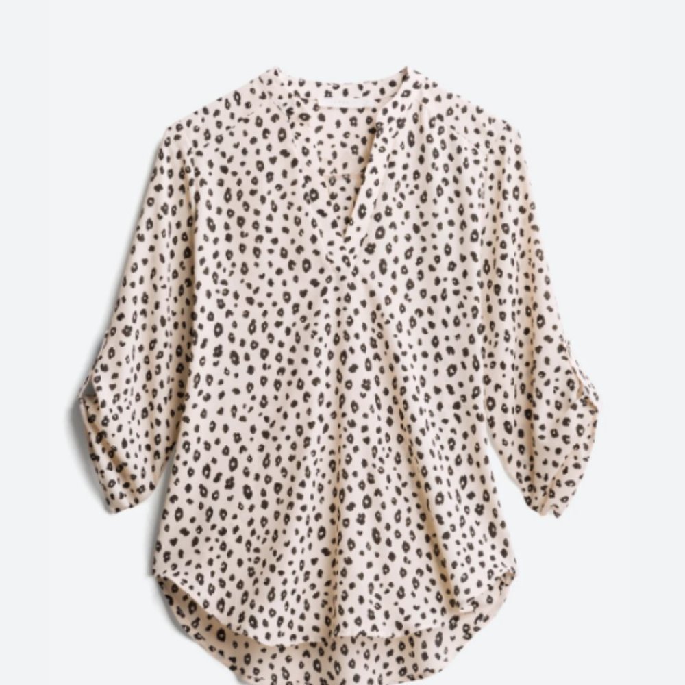 Split Neck Leopard Patterned Blouse